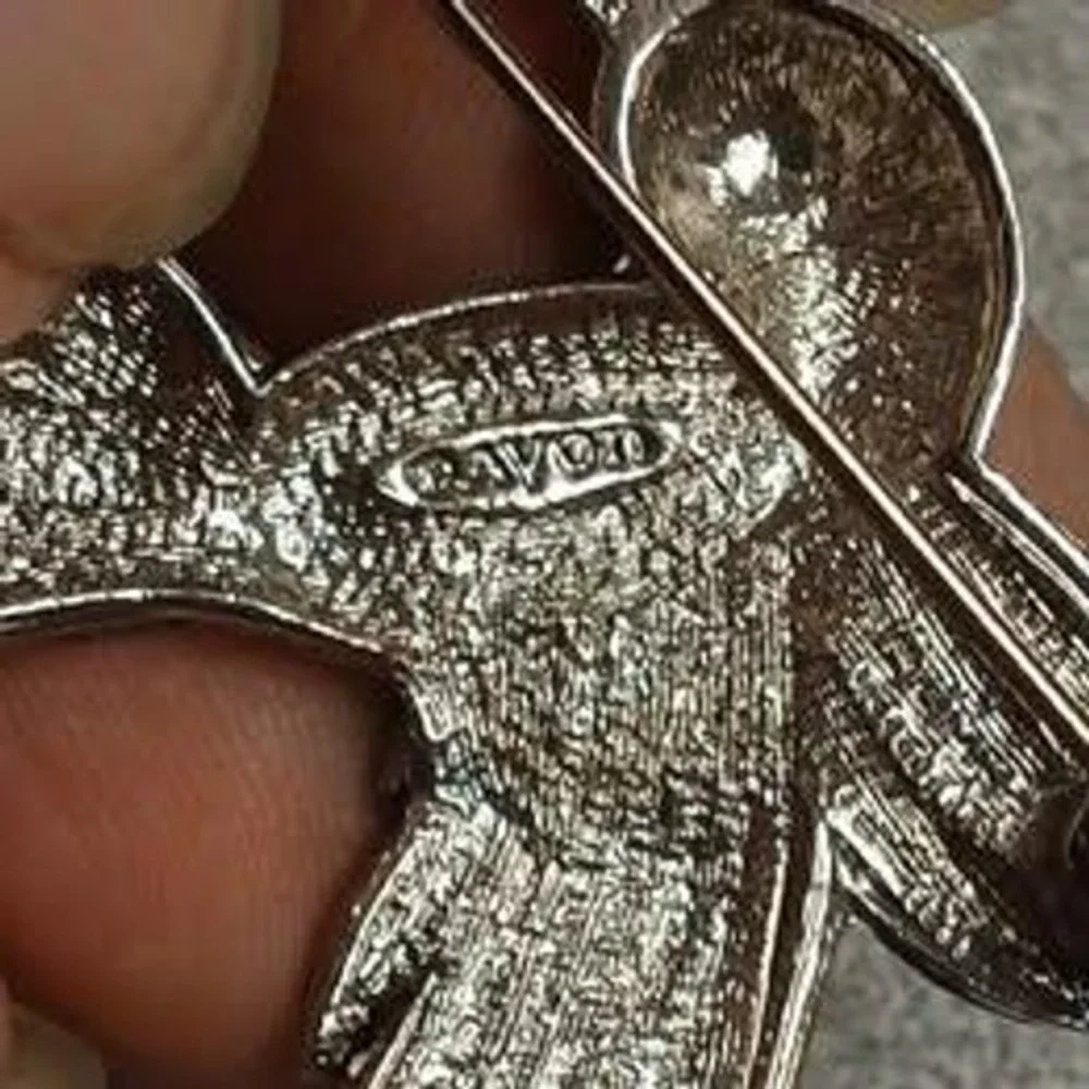 Vintage Avon Brooch Silver Tone Marcasite Hummingbird Flower Pin 2